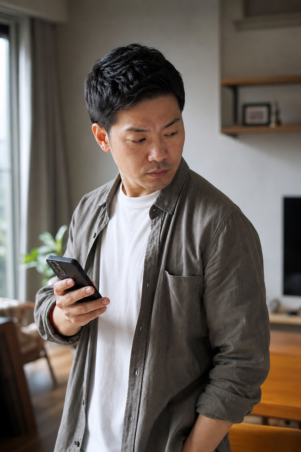 スマホを隠しながら操作する男性