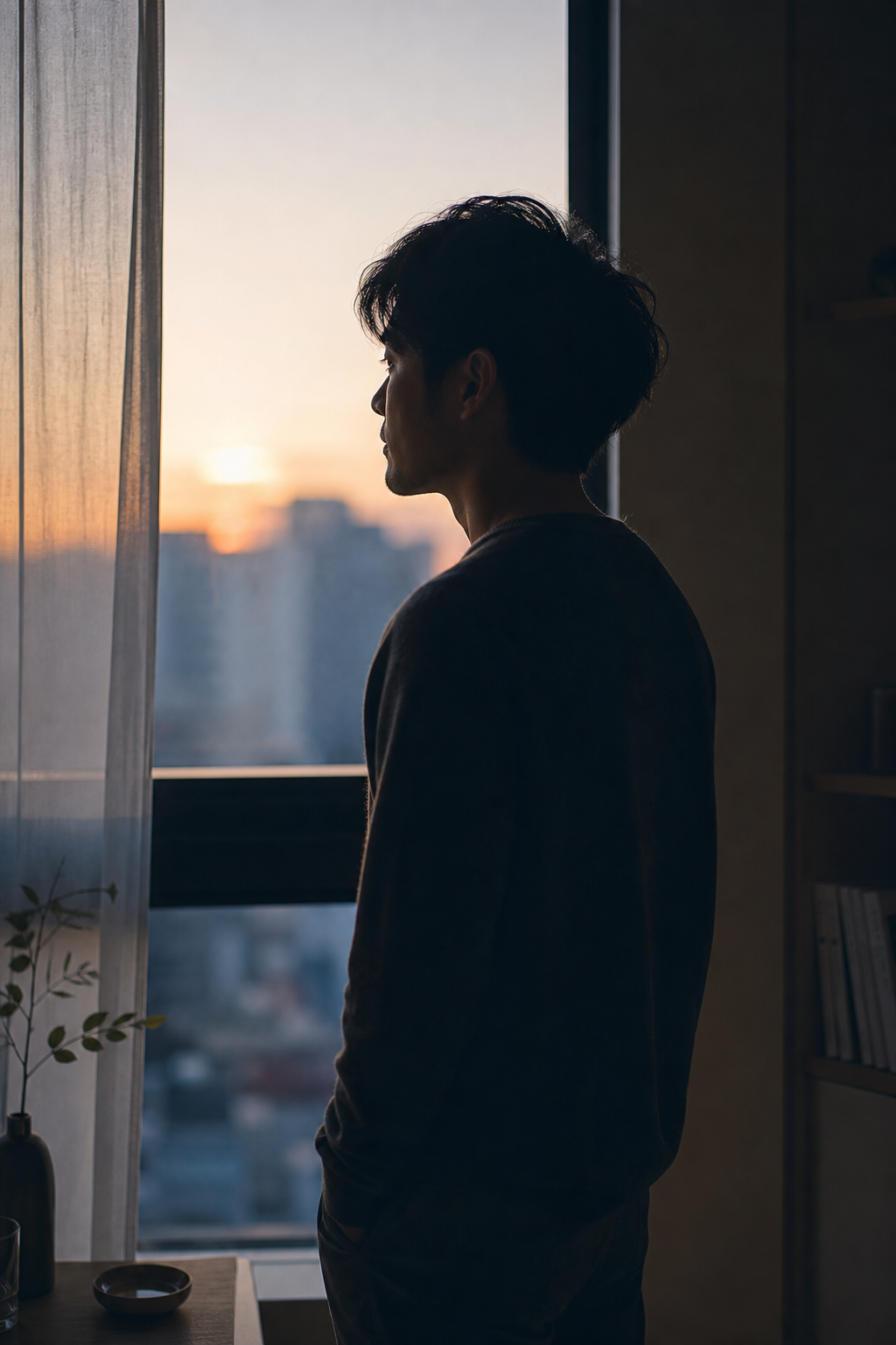 考え込む男性のシルエット
